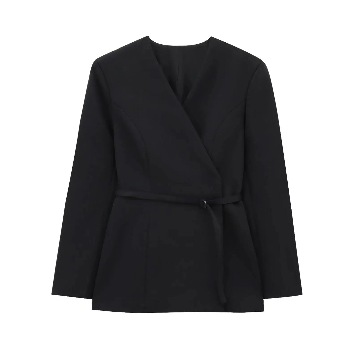 Casual Wrap Style Belted Women's Suit JNLEAOG Autumn New Fashion Design Polyester Long Sleeve V-Neck Mid-Length Single-Breasted