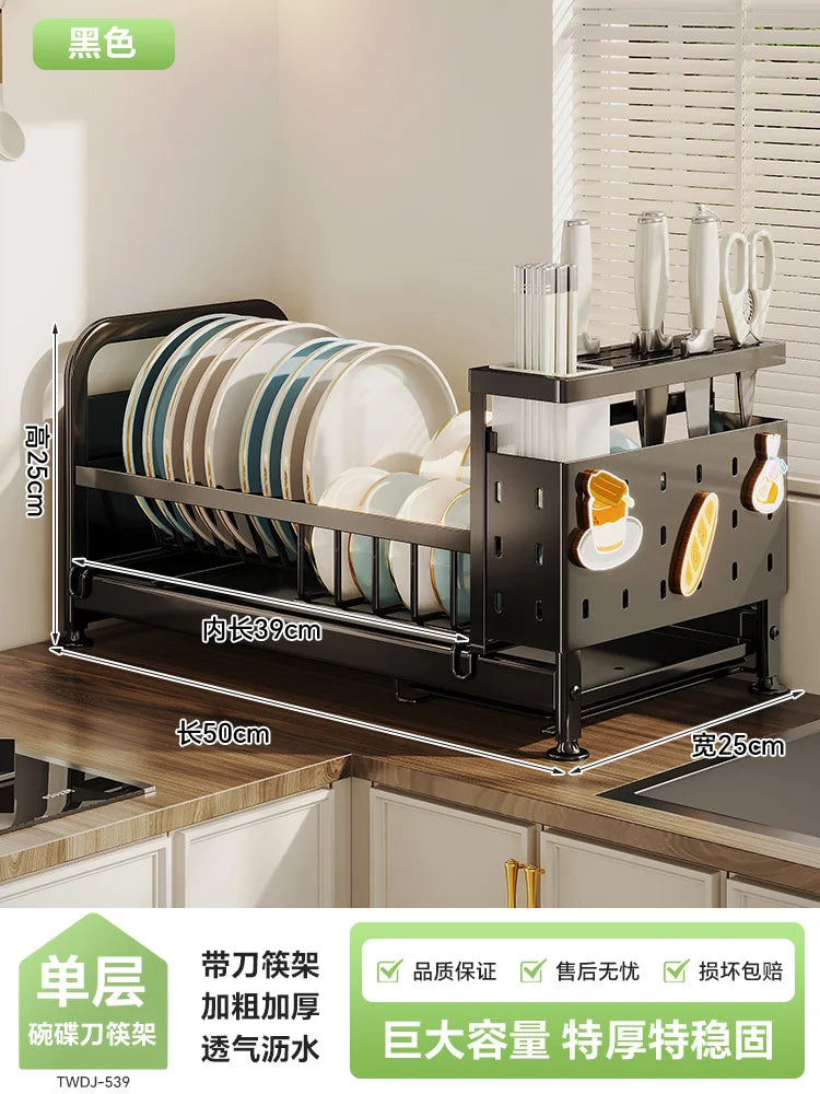 Kitchen Dish Cutlery Organizer - Multi-Function Hole Panel Storage Rack with Draining Tray Space-Saving Countertop Design