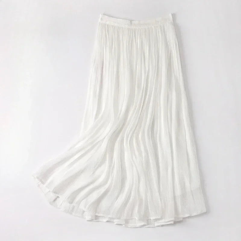 Temperament Silky Skirts Women Saias Fashion A-line Elegant Long Skirt Harajuku Streetwear Woman Clothes Bottoms Jupe Faldas