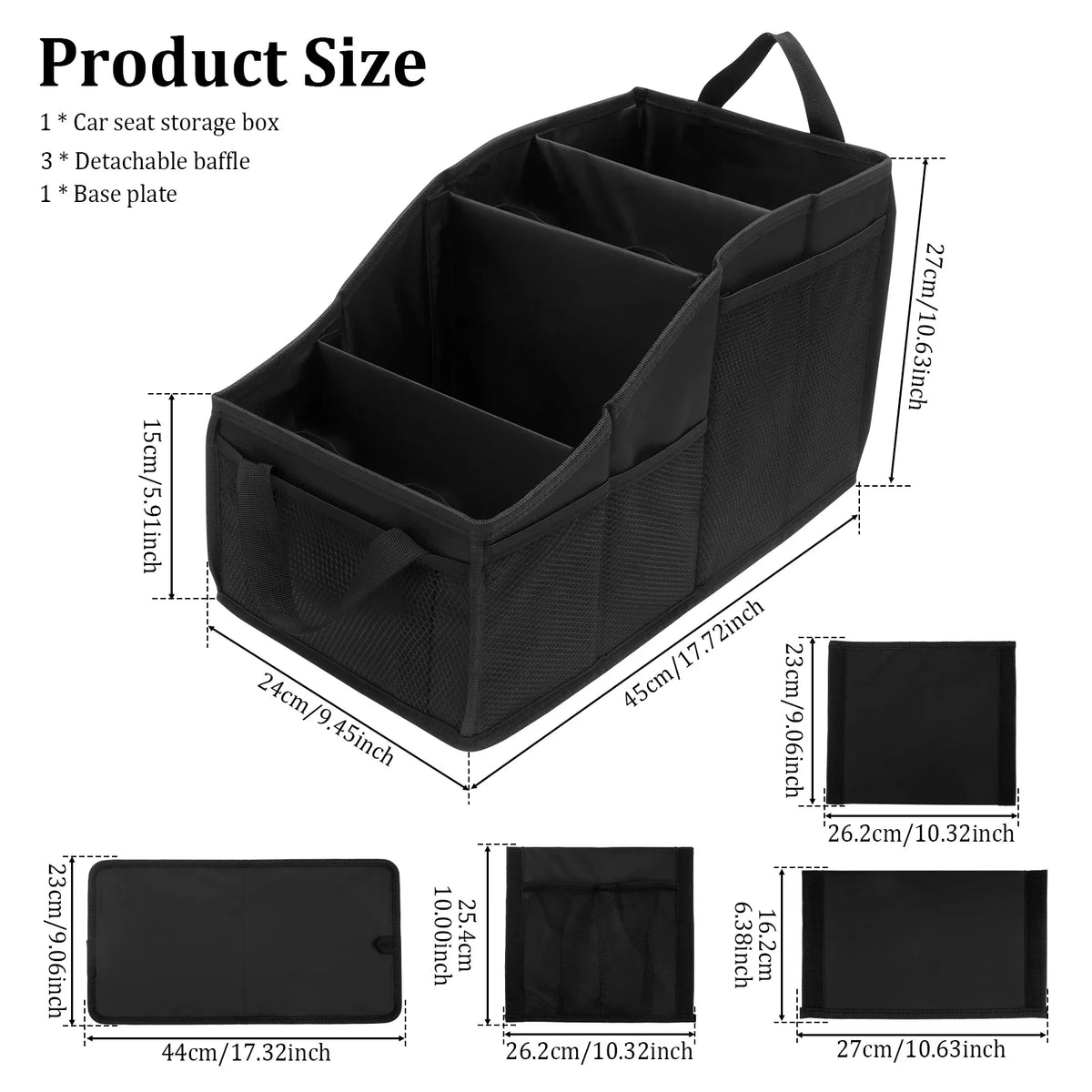 Car Seat Caddy Organiser Large Capacity Foldable Passenger Seat Storage Organizer With 4 Compartment for Automotive Home Office