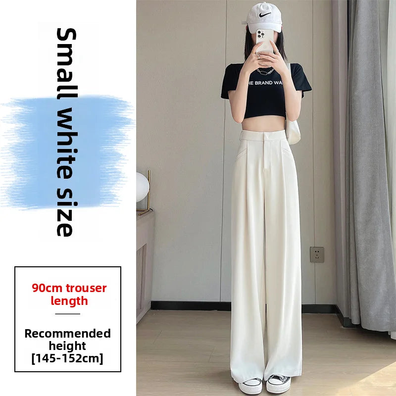 New Ice Silk Thin Straight Leg Suit Pants Women's Summer White Narrow Version XS1452025 High Waist Wide Leg Cotton Blend