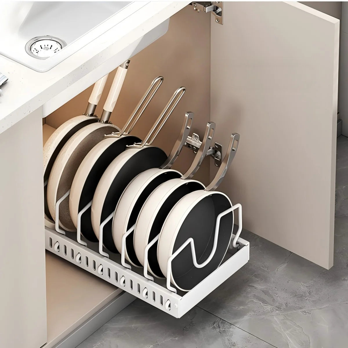 Kitchen Multifunctional Organizer - Pull-Out for Pots/Pans, Sliding Lid Holder, Spice Rack & Dish Drying Racks Drawer Organizer