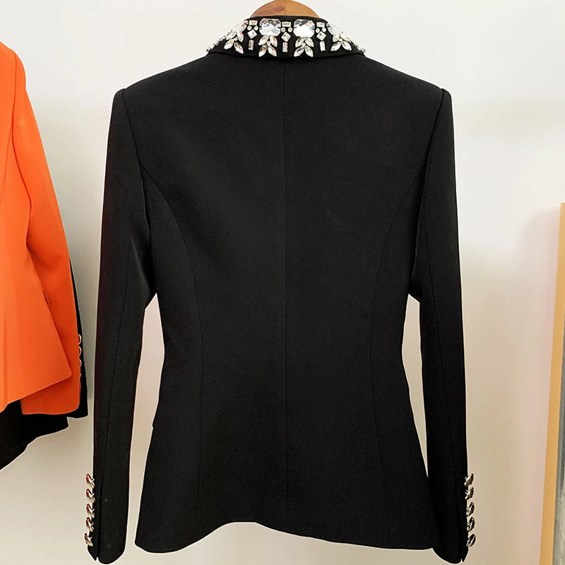HIGH QUALITY Newest 2025 Fashion Designer Jacket Women's Diamonds Strass Beading Double Breasted Shawl Collar Blazer