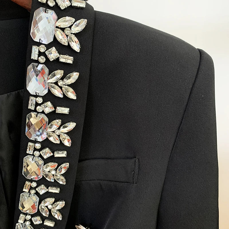 HIGH QUALITY Newest 2025 Fashion Designer Jacket Women's Diamonds Strass Beading Double Breasted Shawl Collar Blazer