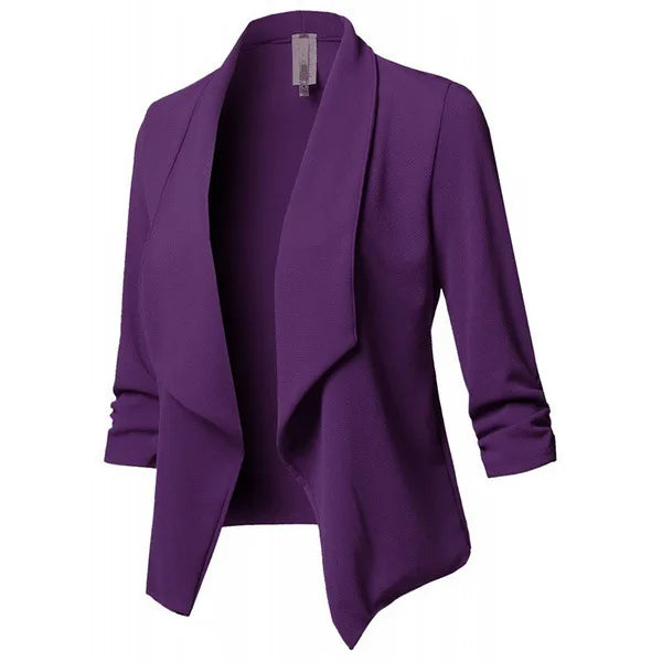 2026 Women's Clothing Blazers slim fit long sleeved pleated suit collar solid color versatile small suit jacket Suits Blazer
