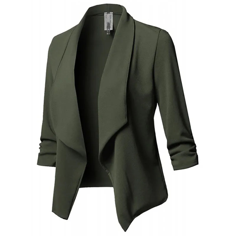 2026 Women's Clothing Blazers slim fit long sleeved pleated suit collar solid color versatile small suit jacket Suits Blazer