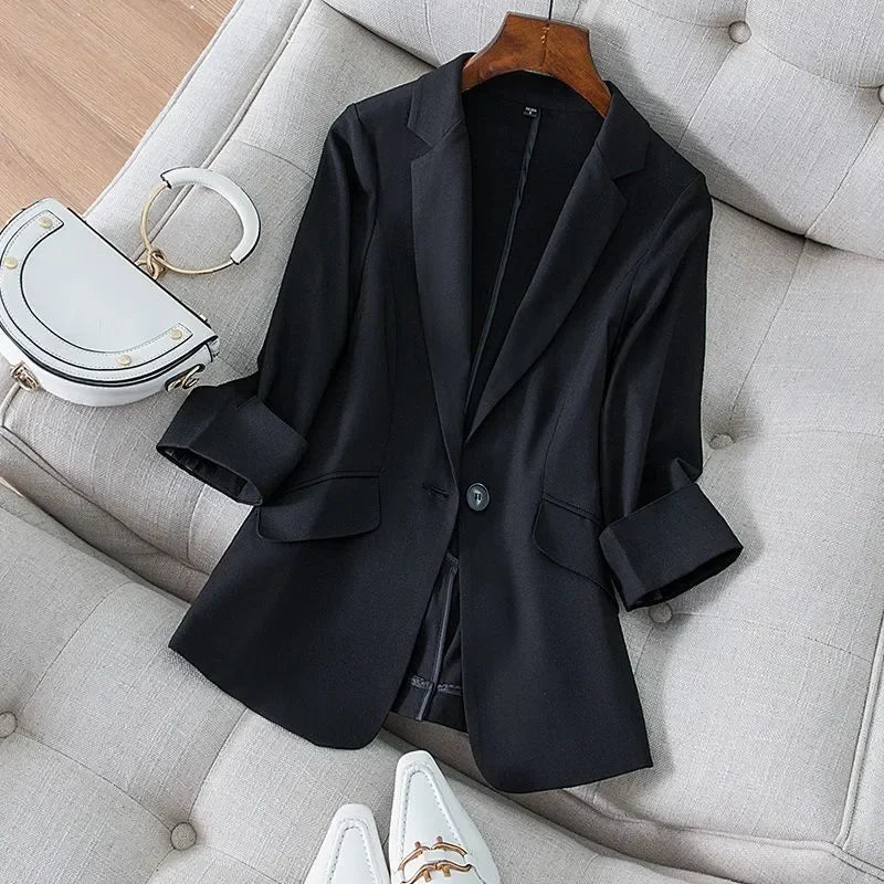 Jacket Women's Clothing Slim Fit Diamond Suit Formal Office Wear Work Jacket Plus Size Button Korean Short Coat Fashion Grace