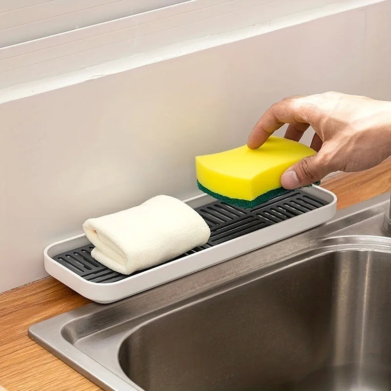 Kitchen Sink Organizer with Drain Tray, Sponge Holder, and Cutlery Drainer - Keep Your Countertop Clean and Tidy!
