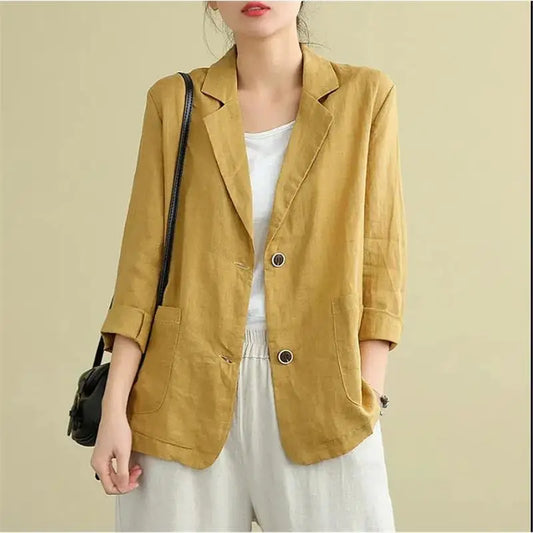 Cotton Linen Jacket Small Suit Loose Casual Long Sleeve Women's Fashionable Sun Protection Spring Summer New Arrival