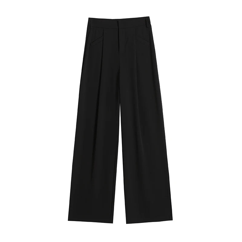 New Ice Silk Thin Straight Leg Suit Pants Women's Summer White Narrow Version XS1452025 High Waist Wide Leg Cotton Blend
