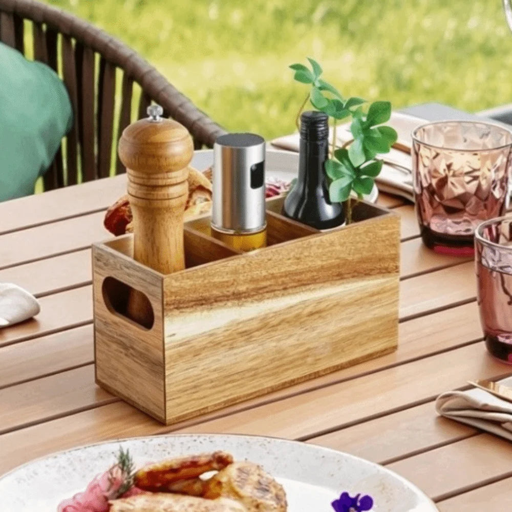 Kitchen Tools Wooden Utensil Organizer Space Saving 3 Compartment Cutlery Holder Rustic Durable Storage Rack Kitchen