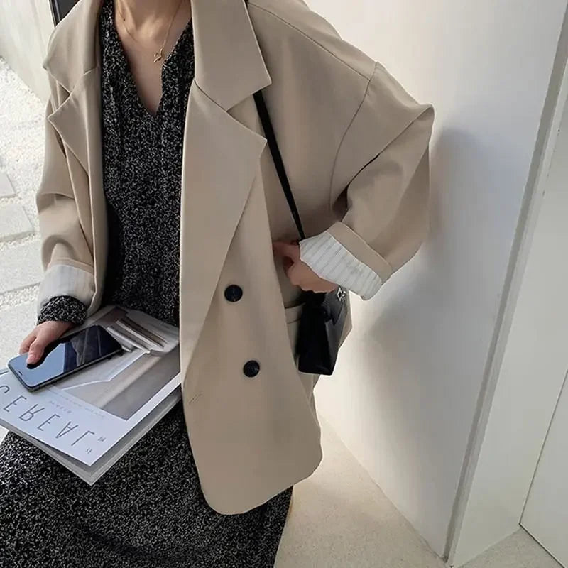 Oversize Blazer Women Suit Korean Chic Black Blazer Casual Coat Streetwear Loose Jackets Solid Women's Clothing Student Coats
