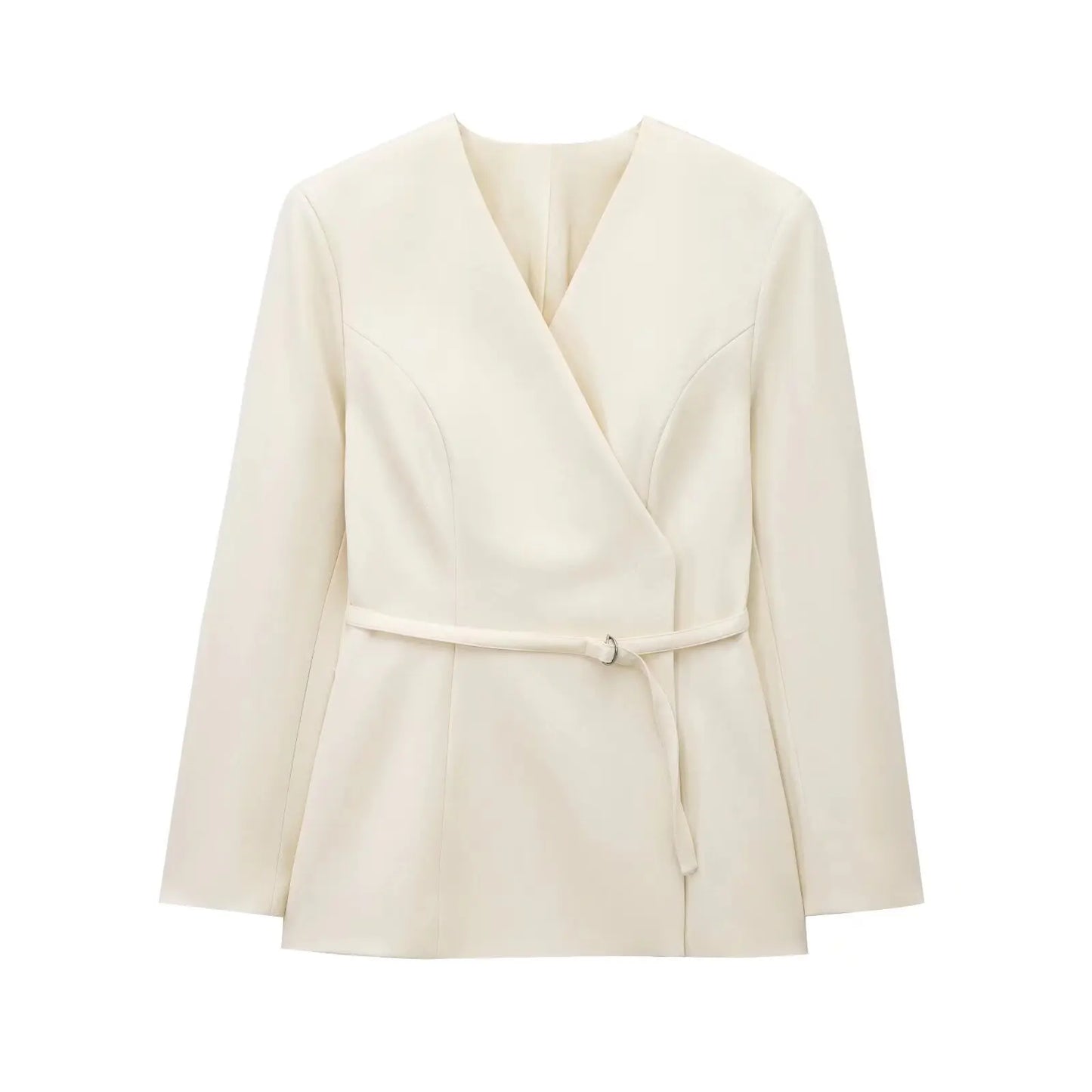 Casual Wrap Style Belted Women's Suit JNLEAOG Autumn New Fashion Design Polyester Long Sleeve V-Neck Mid-Length Single-Breasted