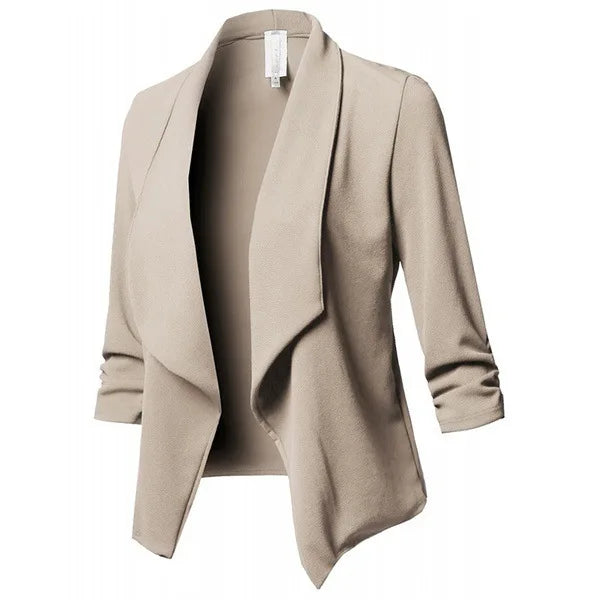 2026 Women's Clothing Blazers slim fit long sleeved pleated suit collar solid color versatile small suit jacket Suits Blazer