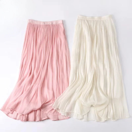 Temperament Silky Skirts Women Saias Fashion A-line Elegant Long Skirt Harajuku Streetwear Woman Clothes Bottoms Jupe Faldas