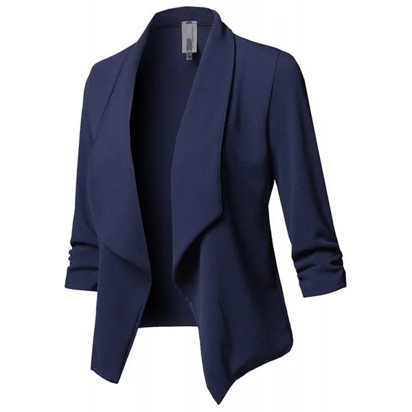 2026 Women's Clothing Blazers slim fit long sleeved pleated suit collar solid color versatile small suit jacket Suits Blazer