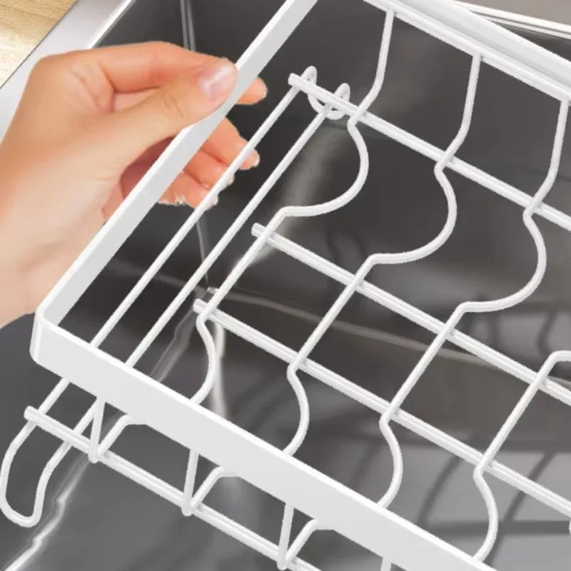 Kitchen Dish Cutlery Organizer - Multi-Function Hole Panel Storage Rack with Draining Tray Space-Saving Countertop Design