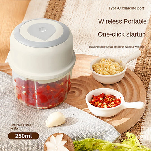 250ML Electric Garlic Chopper Mini Portable Vegetable Chopper, Wireless Food Processor Garlic Mincer for Onion Ginger Chili