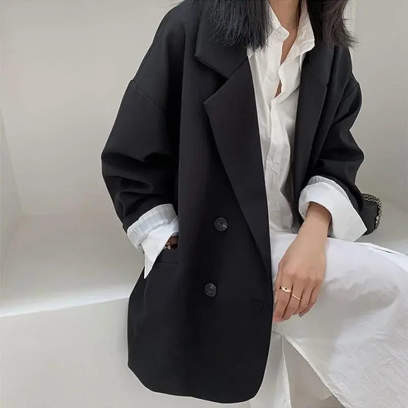 Oversize Blazer Women Suit Korean Chic Black Blazer Casual Coat Streetwear Loose Jackets Solid Women's Clothing Student Coats
