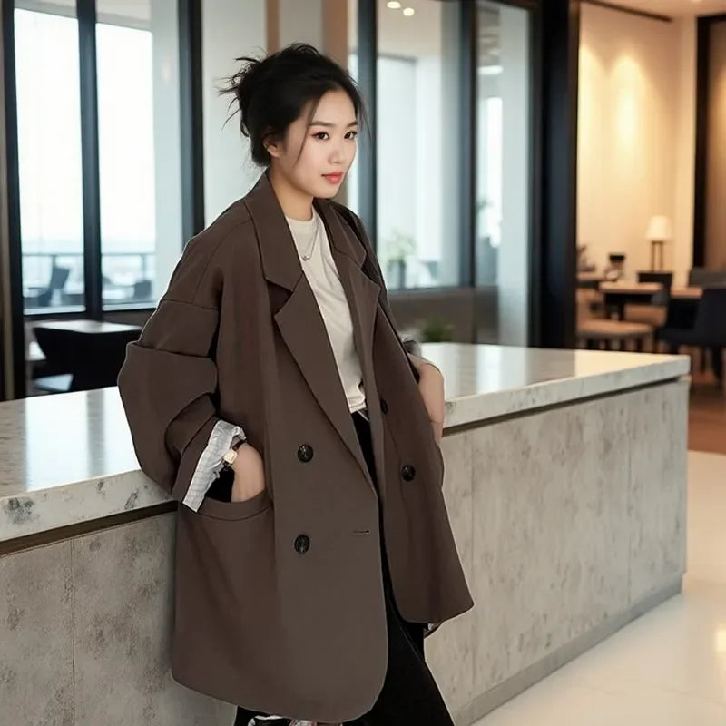 Oversize Blazer Women Suit Korean Chic Black Blazer Casual Coat Streetwear Loose Jackets Solid Women's Clothing Student Coats