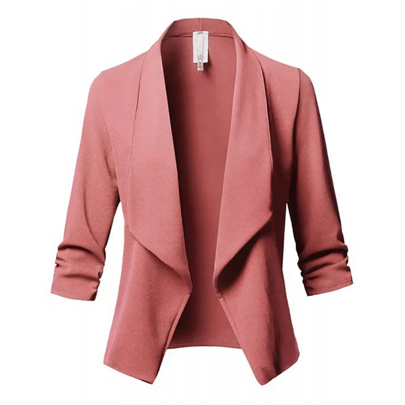 2026 Women's Clothing Blazers slim fit long sleeved pleated suit collar solid color versatile small suit jacket Suits Blazer