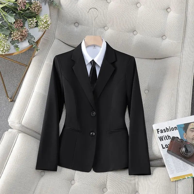 Professional Women's Suit Jacket Spring New Style Black Workwear for Civil Servant Interview Elegant Career Outerwear