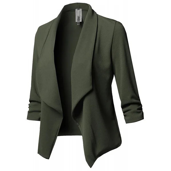 2026 Women's Clothing Blazers slim fit long sleeved pleated suit collar solid color versatile small suit jacket Suits Blazer