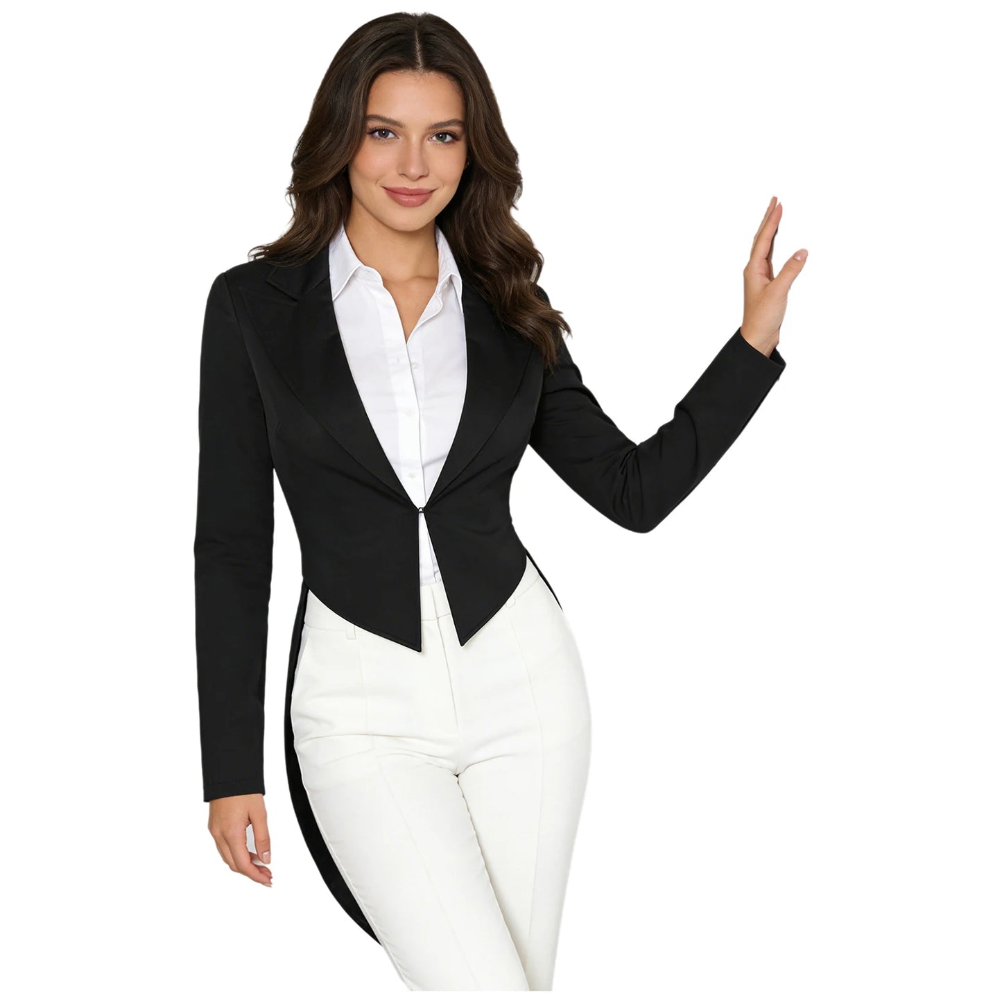 Womens Swallowtail Jacket Lapel Tuxedo Coat Tailcoat Blazer Vintage Outerwear for Nightclub Cocktails Waitress Cosplay Costume