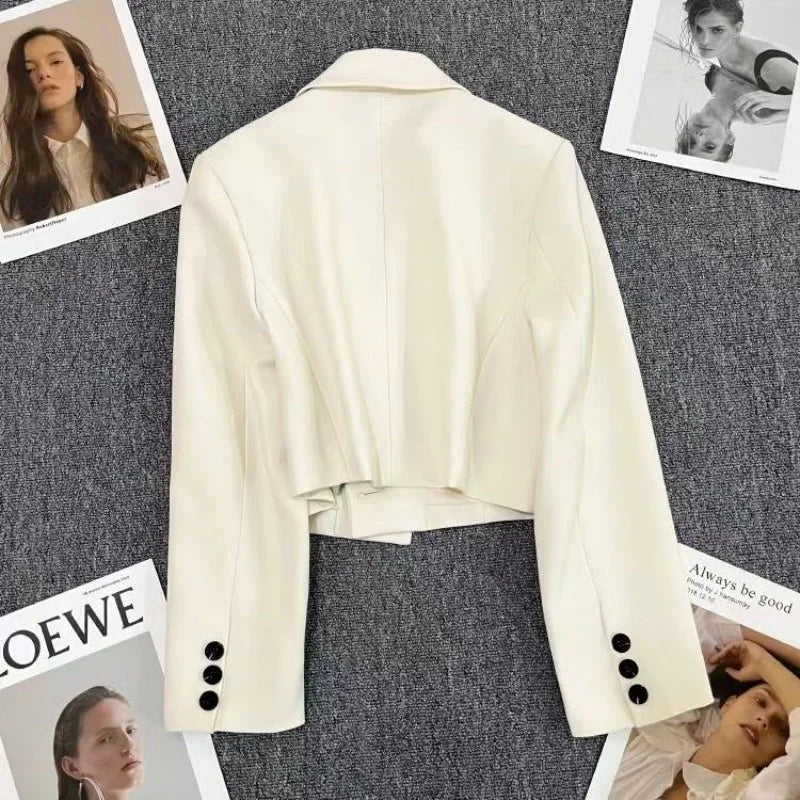 All-match Cropped Blazer Woman 2026 New Solid Color Single Button Suit Coat Women Korean Chic Notched Collar Long Sleeve Blazers