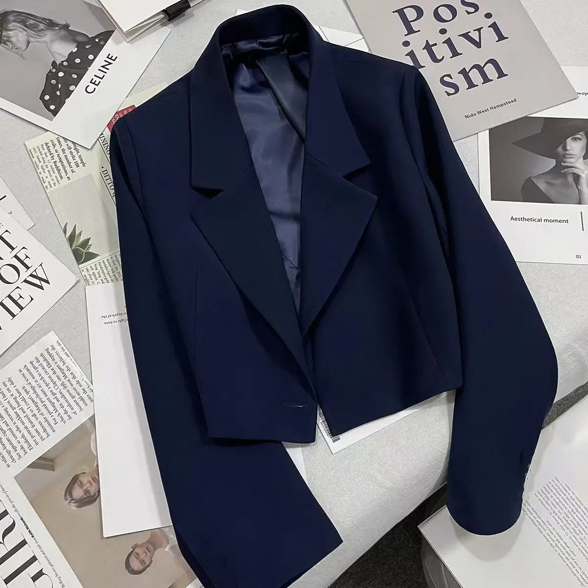 All-match Cropped Blazer Woman 2026 New Solid Color Single Button Suit Coat Women Korean Chic Notched Collar Long Sleeve Blazers