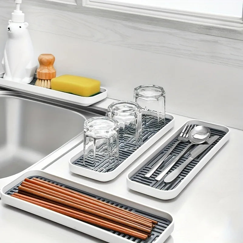 Kitchen Sink Organizer with Drain Tray, Sponge Holder, and Cutlery Drainer - Keep Your Countertop Clean and Tidy!