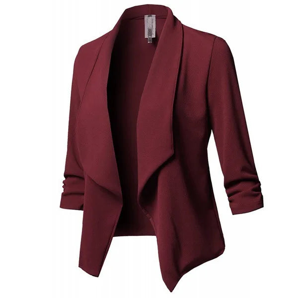 2026 Women's Clothing Blazers slim fit long sleeved pleated suit collar solid color versatile small suit jacket Suits Blazer