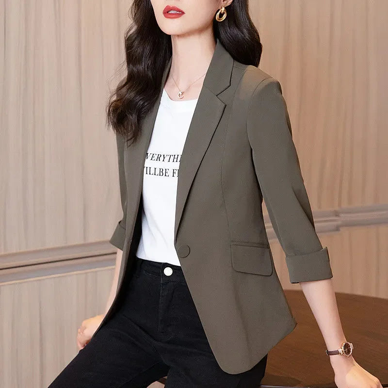Jacket Women's Clothing Slim Fit Diamond Suit Formal Office Wear Work Jacket Plus Size Button Korean Short Coat Fashion Grace
