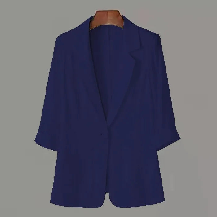 Summer New Sle Women's Linen Suit Jaet Thin Seven-Quarter Sve Drapey Fit Formal Wear Casual Commute Pure Color