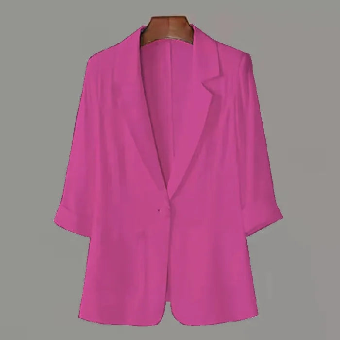 Summer New Sle Women's Linen Suit Jaet Thin Seven-Quarter Sve Drapey Fit Formal Wear Casual Commute Pure Color