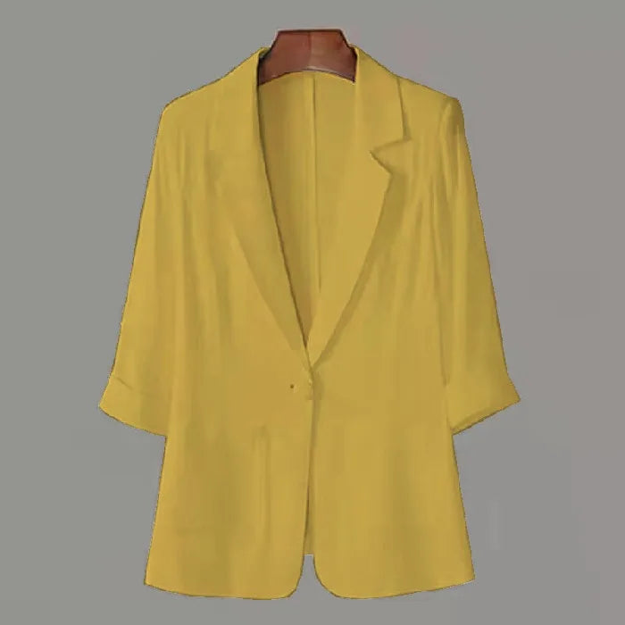 Summer New Sle Women's Linen Suit Jaet Thin Seven-Quarter Sve Drapey Fit Formal Wear Casual Commute Pure Color