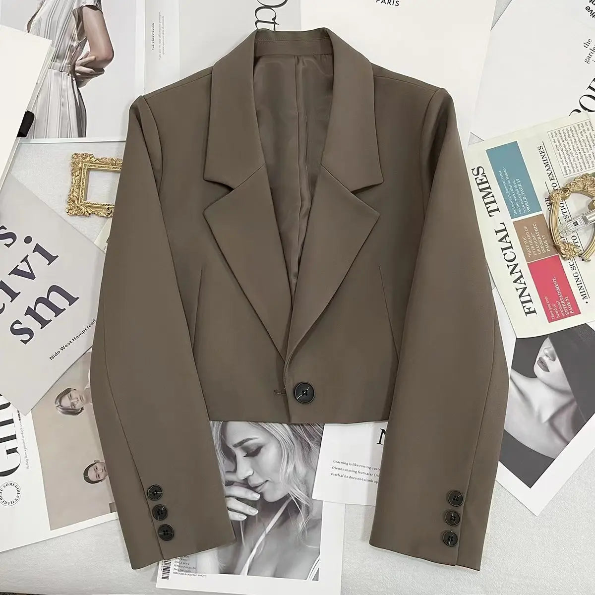 All-match Cropped Blazer Woman 2026 New Solid Color Single Button Suit Coat Women Korean Chic Notched Collar Long Sleeve Blazers