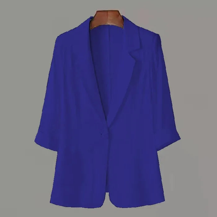 Summer New Sle Women's Linen Suit Jaet Thin Seven-Quarter Sve Drapey Fit Formal Wear Casual Commute Pure Color