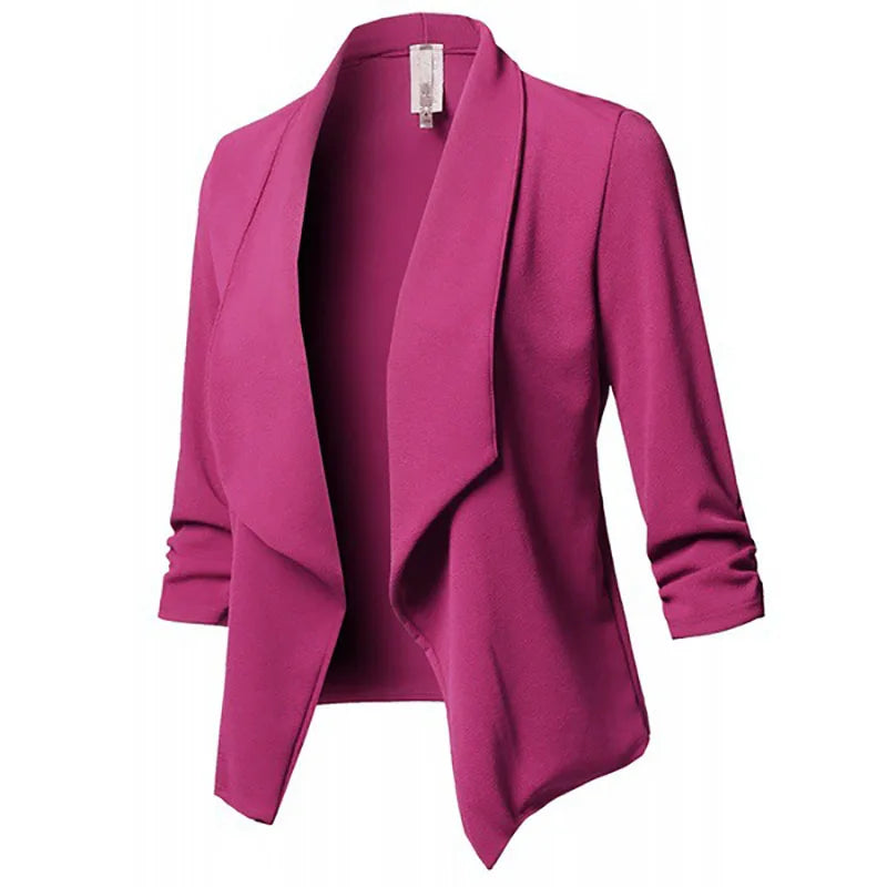 2026 Women's Clothing Blazers slim fit long sleeved pleated suit collar solid color versatile small suit jacket Suits Blazer