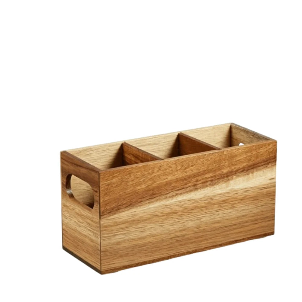 Kitchen Tools Wooden Utensil Organizer Space Saving 3 Compartment Cutlery Holder Rustic Durable Storage Rack Kitchen