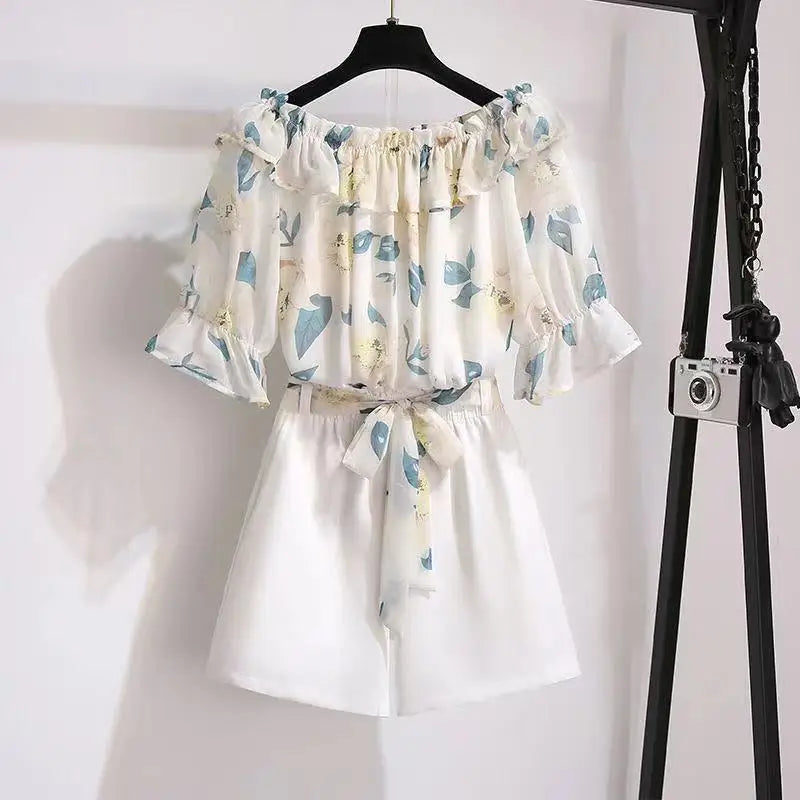 Women's Summer Shorts Suit 2026 New Casual Printed Shirt Top Pants Two Piece Korean Fashion Elegant Short Sleeve Blouse Set