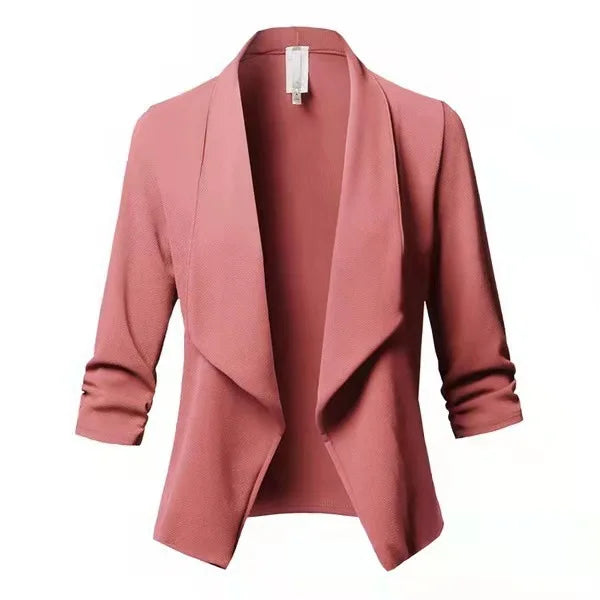 2026 Women's Clothing Blazers slim fit long sleeved pleated suit collar solid color versatile small suit jacket Suits Blazer