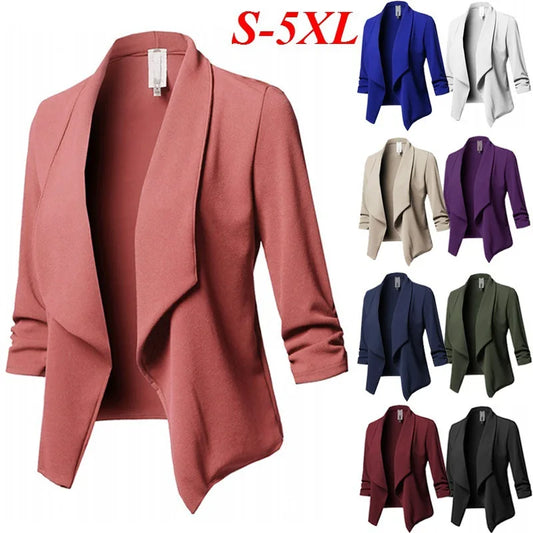 2026 Women's Clothing Blazers slim fit long sleeved pleated suit collar solid color versatile small suit jacket Suits Blazer