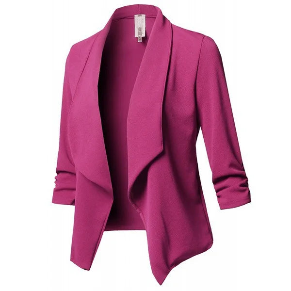 2026 Women's Clothing Blazers slim fit long sleeved pleated suit collar solid color versatile small suit jacket Suits Blazer