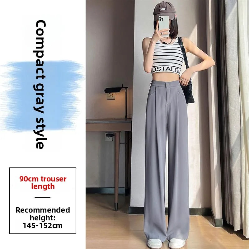 New Ice Silk Thin Straight Leg Suit Pants Women's Summer White Narrow Version XS1452025 High Waist Wide Leg Cotton Blend