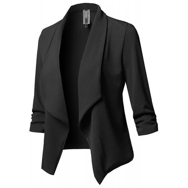 2026 Women's Clothing Blazers slim fit long sleeved pleated suit collar solid color versatile small suit jacket Suits Blazer