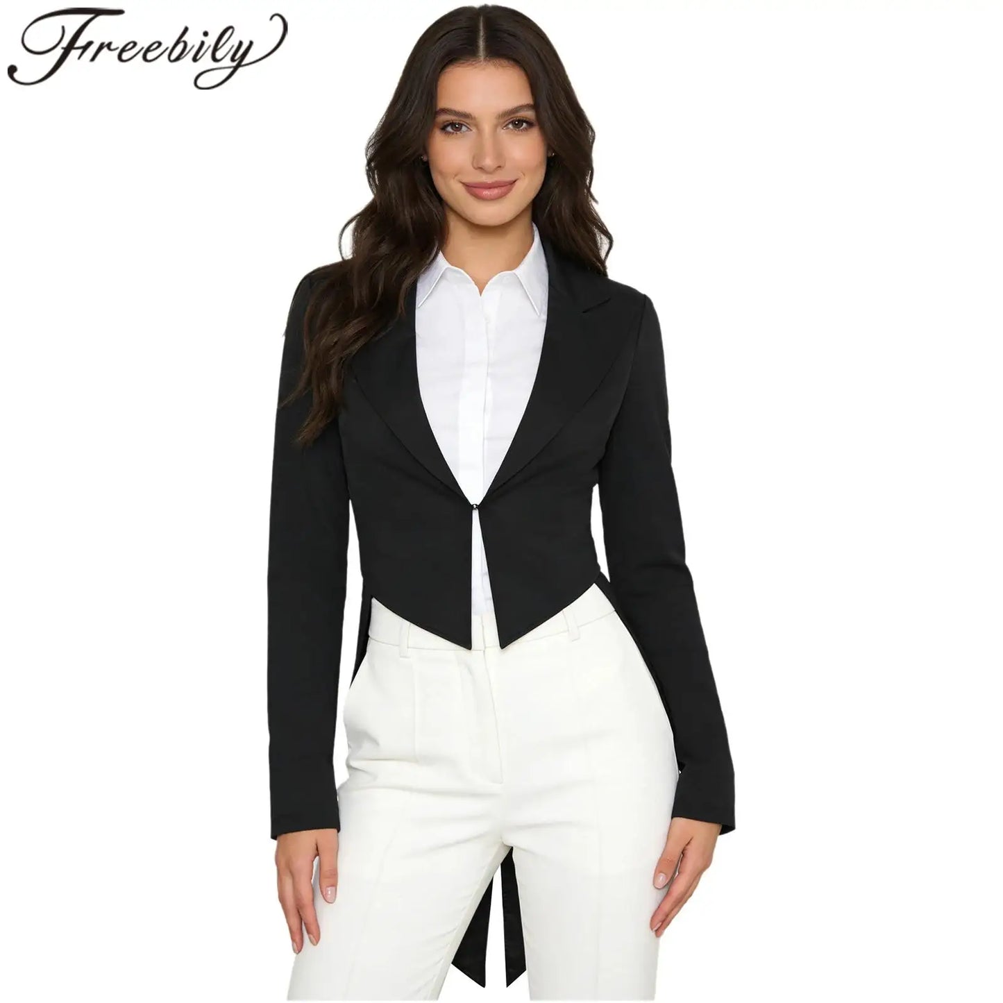 Womens Swallowtail Jacket Lapel Tuxedo Coat Tailcoat Blazer Vintage Outerwear for Nightclub Cocktails Waitress Cosplay Costume
