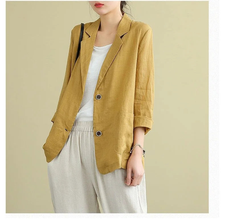 Cotton Linen Jacket Small Suit Loose Casual Long Sleeve Women's Fashionable Sun Protection Spring Summer New Arrival