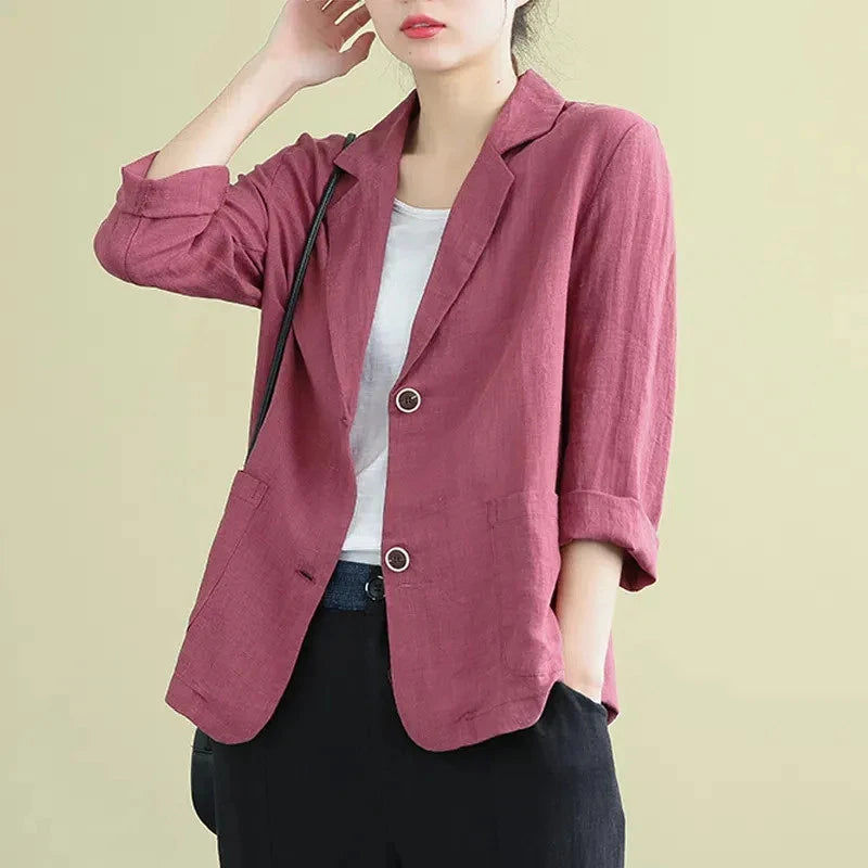 Cotton Linen Jacket Small Suit Loose Casual Long Sleeve Women's Fashionable Sun Protection Spring Summer New Arrival