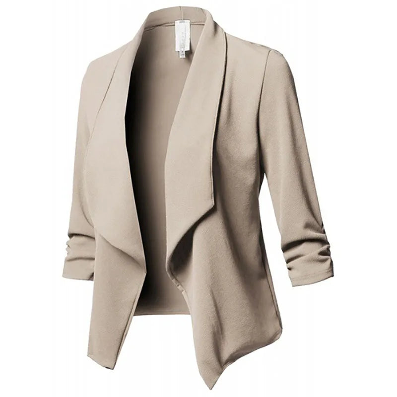 2026 Women's Clothing Blazers slim fit long sleeved pleated suit collar solid color versatile small suit jacket Suits Blazer